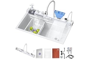 AIPUNLUS Fregadero Cocina Multifuncional, Fregadero de Acero Inoxidable 304, Fregadero Cocina 1 Seno, Fregadero Empotrado con Grifo de Extracción y Varios Accesorios (Blanco, 80x45cm)