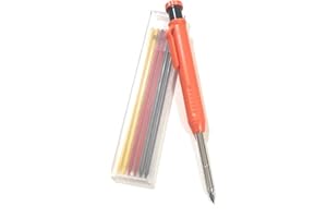 JEYEFFE Crayon de charpentier avec 7 recharges et taille-crayon intégré – Outil de précision pour marquer des trous profonds sur bois et surfaces dures – Idéal pour charpentiers et maçons (orange)