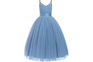 IDOPIP La Niña de las Flores Princesa Vestido Largo Plisado Boda Dama de honor Vestido De Fiesta Bordado Flor Encaje Elegante Cuello en V