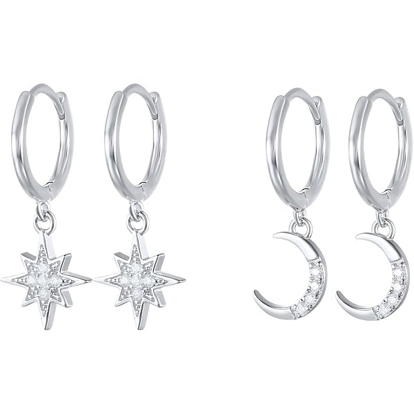 SOFIA MILANI - Orecchini da Donna in Argento 925 - con Pietra Zircone - Orecchino a Perno a Luna - E2425