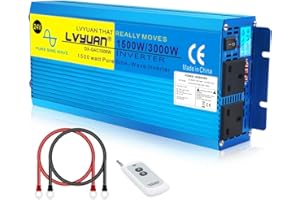 Cantonape Power Inverter Pure Sine Wave 1500 Watt DC 24V to AC 230V/240V Converter with LCD Display &2 UK Outlets Car Inverter with wireless Remote Control And Cooling Fans-Peak Power 3000 Watt