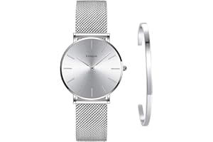 Kubagom Reloj de Cuarzo Pulsera para Mujer Banda Malla Acero Inoxidable Ultra Delgado