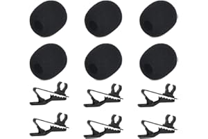 Angelkiss 6Pcs Foam Windscreen, Mic Covers with 6 Pieces Clips for Lapel Lavalier Headset Microphone, Black(2.5 x 2.2 x 2.2cm)
