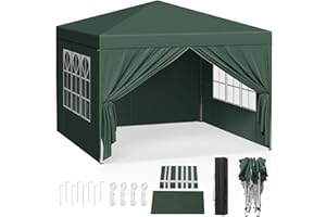 WOLTU Pawilon Pop-up, wodoszczelny, składany pawilon przeciwsłoneczny, ze ścianami bocznymi, pawilon ogrodowy na taras, kemping, festiwal, namiot pagodowy z metalowej ramy Oxford, 3 x 3 m, zielony