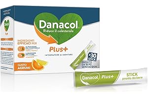DANACOL Plus + Integratore Alimentare, Riduce il Colesterolo grazie agli Steroli Vegetali , Vitamina B1, Pronto da Bere, Senza Monacolina, 30 Stick da 15 ml (30 giorni)