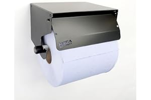 MegaMaxx Heavy Duty Metal Wall Mounted 220 mm Blue Roll, Paper Towel Holder - Galvanised Dispenser with Roller Cover for Restroom, Sanitation and Office - Black