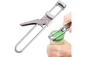 WASUQO 1 abridor de tapas de acero inoxidable ajustable abridor de vidrio de seguridad abridor de vidrio antideslizante multifunción abrelatas para personas mayores artritis seguridad plata