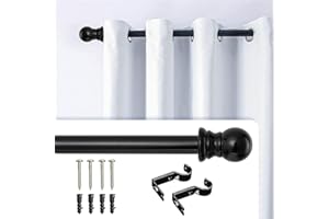 HORSE SECRET Barra de Cortina, 76-152CM Barra para Cortinas Extensible con Terminales en Forma de Redondo en Acero Inoxidable, Barra de Cortina Decorativo para Ventana de Cocina/Negro