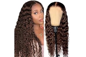 CREUOST 34 Pollici Parrucca Donna Capelli Veri Umani Deep Wave Wig Human Hair Wigs 4x1 HD Transparent Lace Front Wig Human Hair 150% Density #4 Chocolate Brown Parrucca Donna Real Hair Wig For Women