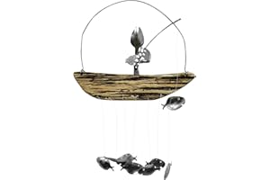 Nrkin Angler Windspiel, Besteck Mann Fischlöffel Fisch Windspiel Angeln Mann Löffel Fischskulpturen Windspiel, Kreatures Design Küstenstil Windspiel Indoor Outdoor Hanging Room Ornament