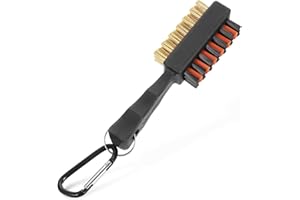 GALAMAX Golf Club Cleaner Brush, 2 in 1 Golf Groove Cleaner Dual Sided Metal and Nylon Bristle Golf Brush, Durable Golf Cleaning Tool for Irons Balls Shoes Spike, Easily Attaches to Golf Bag(1 Pack)