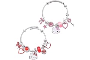 LGQHCE Hellokitty Bracelet for Girls, Hellokitty 2PCS Pendant Bracelet Pendant Adjustable Jewellery Charm Bracelet Fashion Jewellery for Daughter Sisters Friends Birthday Wedding Christmas