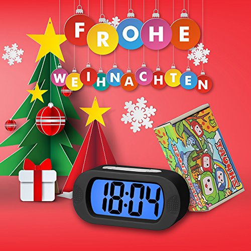 ZHPUAT Digital-Wecker Tischuhr mit Silikonhülle Snooze Bunten Licht Stoßfest ideales Geschenk Für Kinder(Schwarz) - 7