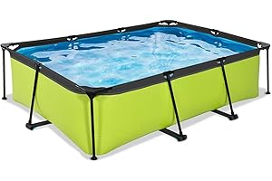EXIT Toys Lime Pool - 220x150x65cm - Rechteckiger, Kompakter Rahmenpool mit Kartuschenfilterpumpe - Leicht Zugänglich - Für Kleinkinder Geeignet - Starker Rahmen - Einzigartiges Design - Grün