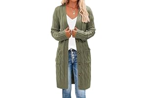 Earnmore Damski sweter z długim rękawem dziergany długi kardigan otwarty przedni guzik sweter odzież wierzchnia