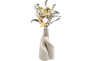 JNUYISW Jarrón de Cerámica, Juego de 2 Jarrones de Flores Beige para Pampas Nórdico Minimalismo Estilo Decoración Juego de Jarrones para Sala de Estar, Boda, Mesa de Cena, Fiesta, Dormitorio