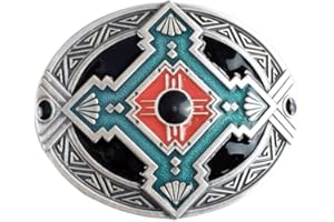 JEAN'S FRIEND Vintage Silver Plated Oval Cross Celtic Knot Southwest Enamel Belt Buckle