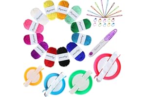 Ayasee Pompom Maker, 4 Größen Pom Pom Maker für Fluff Ball Weaver Needle Craft DIY Wollstrickwerkzeug Set Dekoration + 12PS Acrylgarn + 10PS Strickstichmarker + 10PS Plastiknadeln + 1PS Schere (37a)