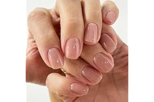 GLAMERMAID 24Pcs Press-on-Nägel Extra Kurz Squoval Frühling Sommer Nude Gelee-Gel-Kleber-Nägel 24Pcs Glänzend Rund Wiederverwendbar UV-Finish Fake Nails Acryl Falschnägel Maniküre-Sets für Frauen