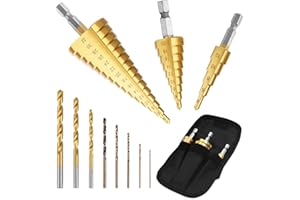 GOXAWEE Paso Brocas Escalonadas & HSS M35 Cobalto Brocas Helicoidales & Titanio Brocas de Espiral / 11 Piezas 21 Tamaños (1mm-32mm) Cortador de Agujeros para Madera y Metal