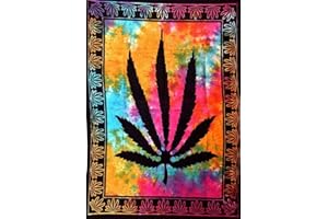 ELITES LONDON Marijuana Weed Tie Dye Cotton Indian Wall Hanging Tapestry Poster Throw, Hempest Leaves Rasta Ganja leaf Cannabis Pot Flag Collage Dorm Decor, Bohemian Art Tapestries Hippie Mandala Boho Meditation