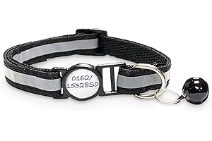 Girafus Cat Collar with Safety Clasp, 5 x Stickers for Names, Tel.nr Collar Cat with Bell / Reflective / for Girafus Tracker Safety Collar Cats Black