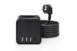 KEMELO Regleta Enchufes, 7 en 1 enchufes con USB de Pared 3 Tomas, con Interruptor Cable 2m Regleta con USB Ideal para Sala de Estar Oficina Dormitorio