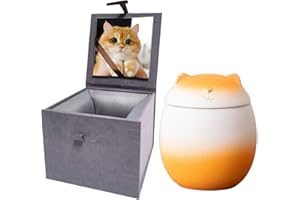 Umberdom Cat Urns for Ashes, Matte Ceramic Cat Ashes Urns Handicrafted Pets Ashes Urns Keepsake Memorial Gift, Ashes Holder with Box (Orange+White, Large)
