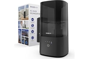 Rosekm Humidificateur de Chambre – Humidificateur à Ultrasons Silencieux à Brume Froide pour Plantes, Bébé, Chambre, avec Buse Rotative 360°, Sans Filtre, Arrêt Automatique, Noir
