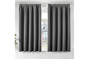 TOPICK Grey Blackout Pencil Pleat Curtains for Bedroom 54 Inch Drop, Thermal Insulated Room Darkening Curtains for Living Room, Balcony, Super Soft Kitchen Window Curtain 2 Panels, W46 x L54 Inch