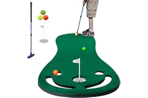KOFULL Putting Mat Indoor Golf Putting Mat With Adjustable Golf Putter, 3 Golf Balls, Training Aid Put Cup & Flags,Putting Green Mat Indoor Outdoor