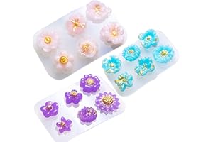 Yayatty 3 Pz Stampi in Resina Fiore, Stampi in Silicone per Resina 18 Cavità 3D Fiore Stampo in Resina Fiore per Gioielli, Ciondoli, Orecchini, Portachiavi
