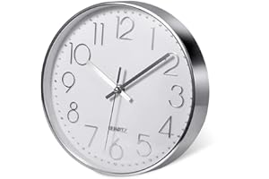 Delgeo Modern Silent Wall Clock 25-30cm, Minimalist Silver Clock for Living Room & Kitchen,Premium Wall Decor for Home Office