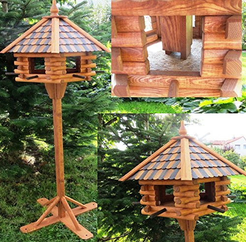 XXL HOLZ-VOGELHAUS PREMIUM DELUXE inkl. STÄNDER+DACHSCHINDELN~166 cm hoch~VORRATSFÜTTERUNG~SECHSECK~GARTEN VÖGEL