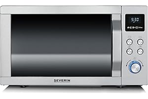 SEVERIN Four à micro-ondes 25 L, 1 950 W, Four micro-onde avec fonction gril et chaleur tournante brassée, Micro-onde avec 10 niveaux de puissance, Plateau à pizza amovible (? 28 cm), Inox,MW 7774