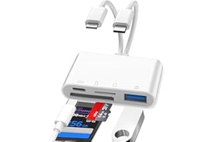 VECBMN Lecteur Carte SD iPhone, 4 en 1 Lightning to SD Card Reader, Adaptateur iPhone Carte SD, Adaptateur Carte S/D i-Phone, Lecteur de C-Arte S-D pour i-Phone, A-daptateur S-D i-Phone