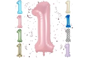SOWIDE Pink 40 Inch Number 1 Balloon,Large Self Inflating Pastel Pink Foil Number Balloons 0-9 for Boys Girls,Digit One Balloons for 1st Birthday Party Decorations Supplies