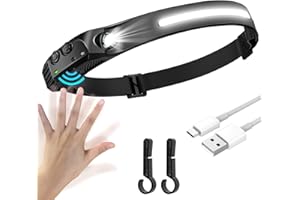 SERDA-RUN 1 x Headlamp LED Rechargeable USB Super Bright Head Torch Super Bright 350 Lumen Head Torch 230° COB Sensor Headlamp 5 Light Modes Lightweight IPX4 Waterproof Headlight for Fishing [Energy Class A+++]