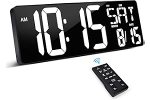 XREXS Large Digital Wall Clock with Remote Control, 16.5 Inch LED Large Display Count Up & Down Timer, Adjustable Brightness Plug-in Alarm Clock with Day/Date/Temperature for Living Room, Office, Gym