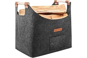 HONGTAISHENG XL Brennholzkorb Filzkorb extra dicker Filz und verstärkter Griff | Faltbarer Holzkorb Filztasche als Aufbewahrungskorb für Einkauf, Holz, Zeitung oder Brennholz (Dunkelgrau)