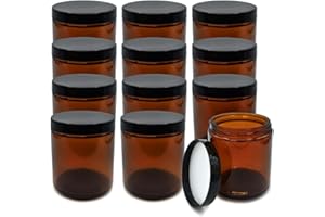 VOLILA Tarros Cosmeticos en Vidrio Ámbar con Tapas - Caja de 12 Piezas de 240 ml Cada Una - Botes para Cremas y Lociones, Botes Vacios Para Rellenar
