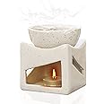 Pure Source India Ceramic Clay Candle Operated Aroma Burner Oil Diffuser, Extra Large Bowl, with 1 Tealight, 4 Inch, (White Dotted)