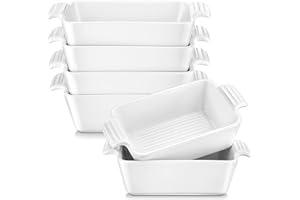 MALACASA, Serie Bake.Bake, Mini Pirottini in Ceramica/in Porcellana Bianca da Forno da 190 ml, Pirottini Quadrati per Souffle/Teglie da Forno Brulee con Doppio Manico, 15 x 8,5 x 4 cm, Set da 6