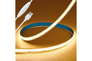 Oumida Taśma LED 2M COB 5 V USB, 3000K ciepła biel, 640LED CRI92 + możliwość ściemniania, elastyczne paski LED do podświetlenia telewizora, kuchni, sypialni, salonu, majsterkowania (2 M)