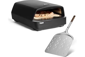 BURNHARD Gas Pizzaofen - Tony inkl. Pizzaschieber, 450 °C, Tragbarer 5,9 kW Outdoor Ofen für Pizza (58,5 x 47,7 x 24,8 cm) inkl. Cordierit-Pizzastein
