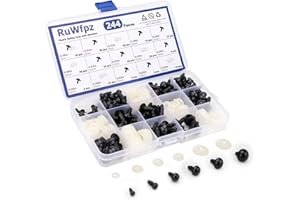 RuWfpz Yeux de Securite Amigurumi Crochet 6-16mm - 6 Tailles Yeux de Sécurité Poupée en Plastique Noir, Oeil Yeux pour Peluche Amigurumi, 244pcs Bouton Yeux a Coudre Animaux