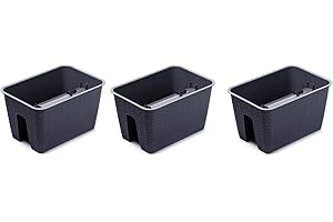 ‎PAFEN PAFEN 3in1 Balkonkasten Set 3X Blumentopf DRLB Rattan-Optik 4 Farben 40x27x22,5cm Geländertopf Balkongeländer (Anthrazit)