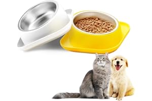 WESKIFAN Comedero Gato Elevado 2 Piezas Comedero para Mascotas Acero Inoxidable 15° Inclinable Antideslizante Antivómito para Gato Perro Pequeño Mediano