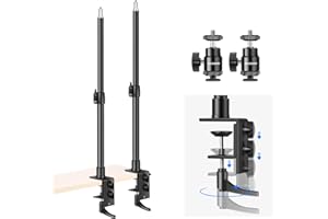 NEEWER Camera Table Mount with C Clamp, Pack of 2, 13.8-23.6 Inch Adjustable Desktop Light Stand, Table Tripod with 1/4 Inch Ball Head Cold Shoe Mount Adapter, Long Handle for DSLR, Max. Load 5 kg