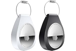 Idoove 2-pak uchwytów na AirTag z brelokiem – bezpieczne etui na zamek Airtag z kablem drucianym kompatybilne z Apple AirTags do kluczy, bagażu, obroży dla psa, plecaka i innych (czarne, białe)